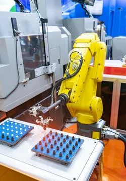 Automatic robot in a smart factory. Assembly line Stock Photos