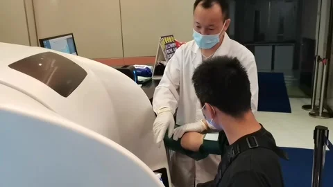Automatic robotic blood collection machine Stock Footage 338094414