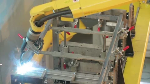 Automatic robotic welding using robots Stock Footage 158760488