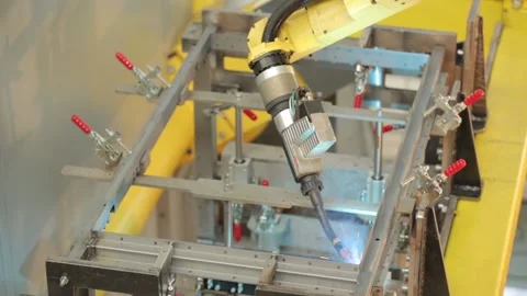 Automatic robotic welding using robots Stock Footage