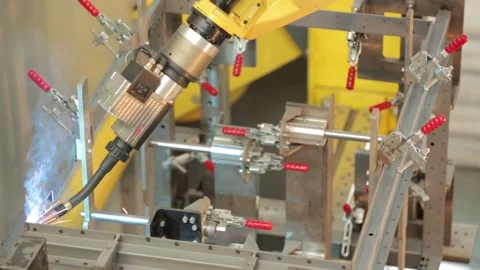 Automatic robotic welding using robots Stock Footage 158760590
