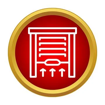 Automatic roller shutter door opening icon in red circle Иллюстрация