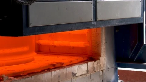 Automatic rolling out of thermal furnace of diffuser body of jet engine. Video stock 124642760