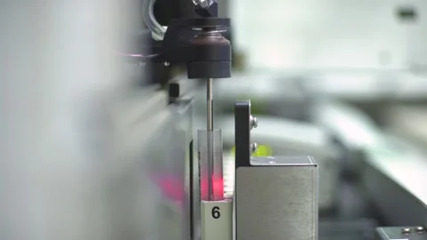 Automatic sampling of test tube analysis Stock Footage 141239932