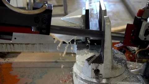 Automatic saw to saw a metal pipe. Automatic Band Saw 스톡 동영상 116828216