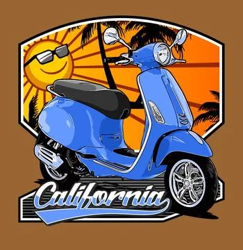 Automatic scooter beach sunset background vector template Stock Illustration