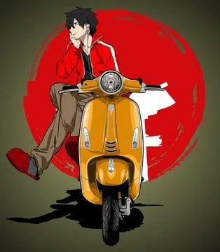 Automatic scooter front view japanese anime background Stock Illustration