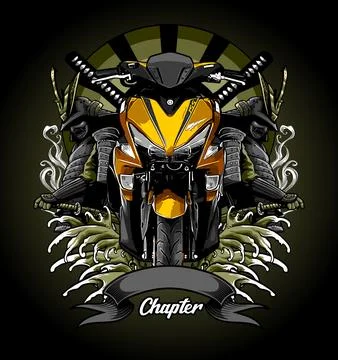 Automatic scooter with samurai background Stock Illustration