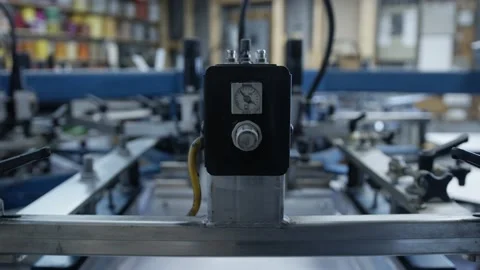 Automatic screen printing press pressure gauge. Stock Footage 218362181