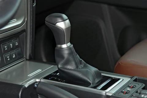 Automatic selector lever in the passenger car Stock Photos