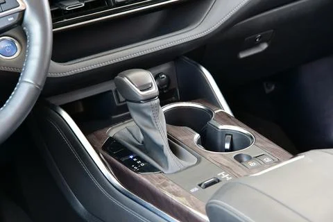 Automatic selector lever in the passenger car Stock Photos