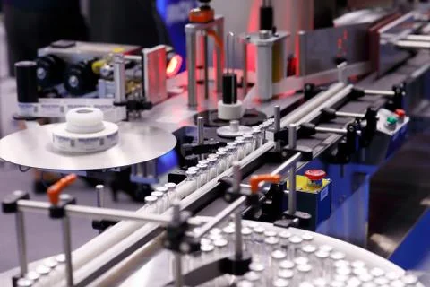 Automatic self-adhesive labeling machine Stock Photos