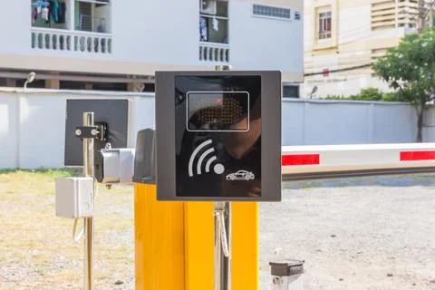 Automatic Sensor gate on the car parking. Entrance access security system Stock Photos