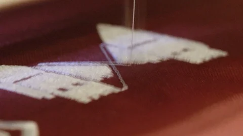 Automatic Sewing Machine Embroidering fabric.Industrial embroidery  Stock Footage 116417366
