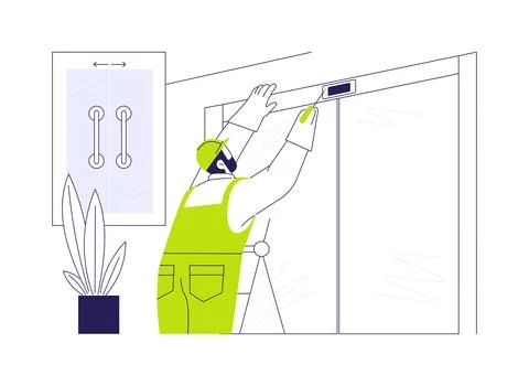 Automatic sliding doors installation abstract concept vector illustration. Stock Illustration