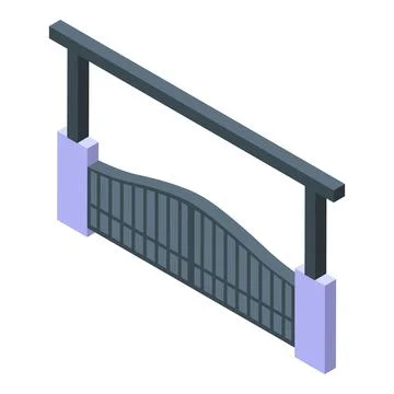 Automatic sliding gate protecting modern house entrance isometric view Illustrazione stock