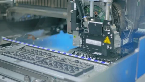 Automatic SMD pick and place machine assembling computer printed circuit board Stock Footage 145151702