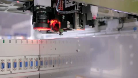 Automatic SMD pick and place machine assembling computer printed circuit board Stock Footage 145152044