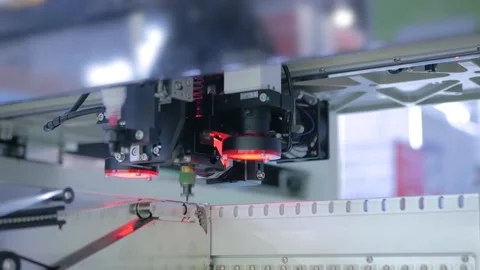 Automatic SMD pick and place machine assembling computer printed circuit board Stock Footage 146368080