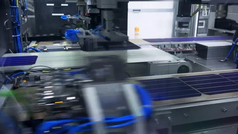Automatic Solar Cell Tabbing And String Machine In The Photovoltaic Factory Stock Footage 137261090