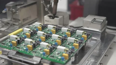 Automatic soldering machine soldering components to the board. Soldering process Stock Footage 211817730