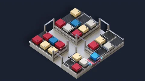 Automatic sorting carts move logistics to destination automatically. 4k. Stock Footage 170478962