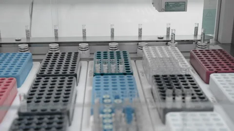 Automatic sorting or packaging of medicines in modern pharmaceutical plant Stock Footage 148267808
