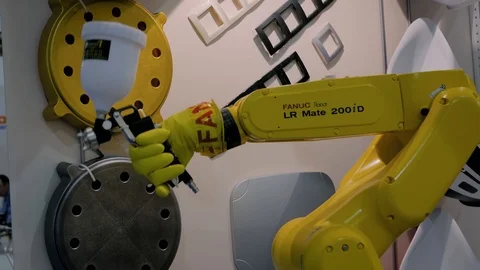 Automatic spray painting robotic arm manipulator Stock Footage 116439861