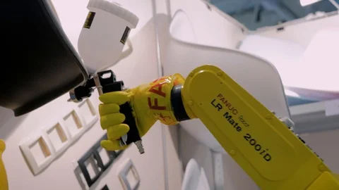 Automatic spray painting robotic arm manipulator Stock Footage 122740705