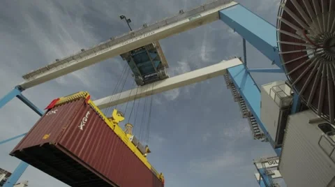 Automatic Spreader Down Cargo Container Stock Footage 63086323