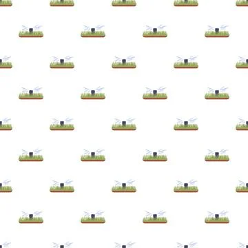 Automatic sprinkler irrigation system distributing water on grass pattern Stock Illustration