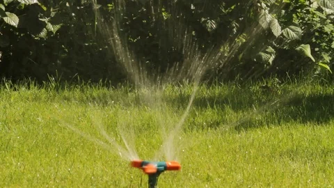 Automatic sprinkler system for watering plants and lawns. Video stock 108935789