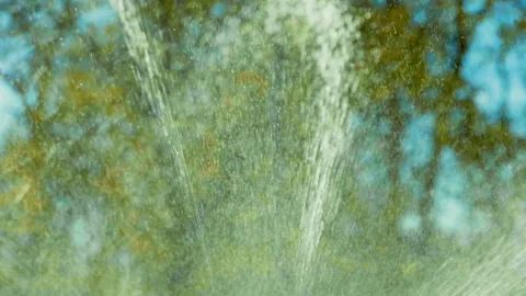 Automatic sprinkler watering system for plants and lawn. Slow motion. HD Stock Footage 88430725