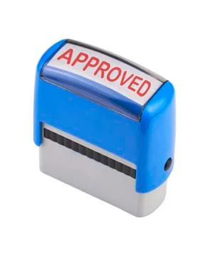 Automatic stamp tool isolated on white with approved  as text (path) Stock Photos