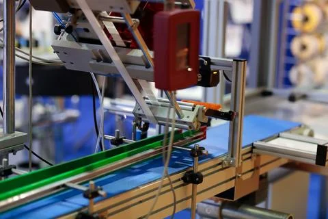 Automatic sticker labeling machine Stock Photos