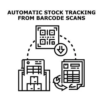 Automatic stock tracking from barcode scans concept 스톡 일러스트