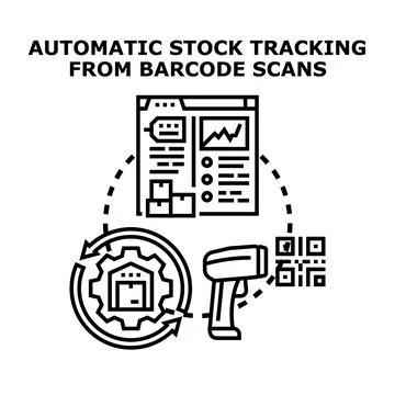 Automatic stock tracking system using barcode scanning 스톡 일러스트