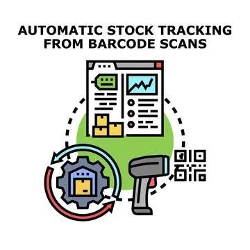 Automatic stock tracking system using barcode scanning 스톡 일러스트
