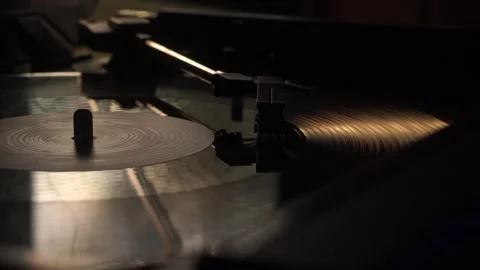 Automatic Stop of Playback, Vintage Vinyl Record in Natural Light, Close Up Stock Footage 344400939