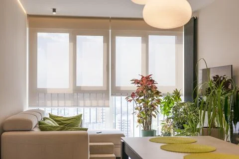Automatic sunshades in apartment. Stock Photos