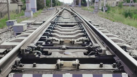 Automatic switch mechanism on the railway Stock Footage 95603624