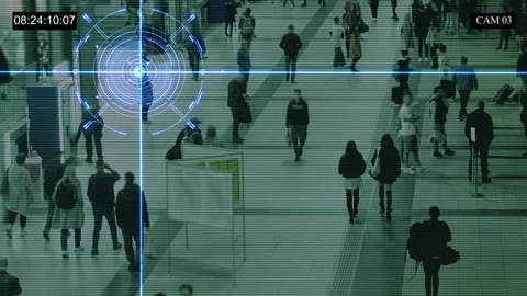 Automatic system based on artificial intelligence identifies people's faces in a Stock Footage 294250674