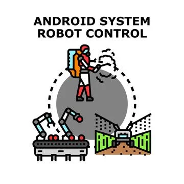 Automatic system controlling robotic smart agriculture and manufacturing Illustrazione stock