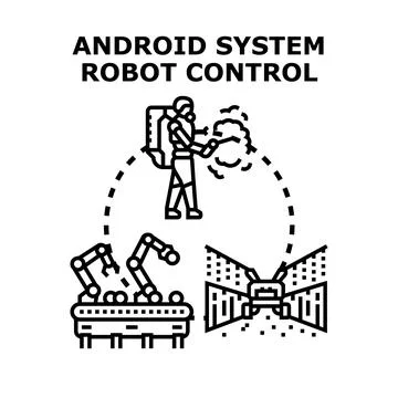 Automatic system controlling robotic smart agriculture and manufacturing Illustrazione stock