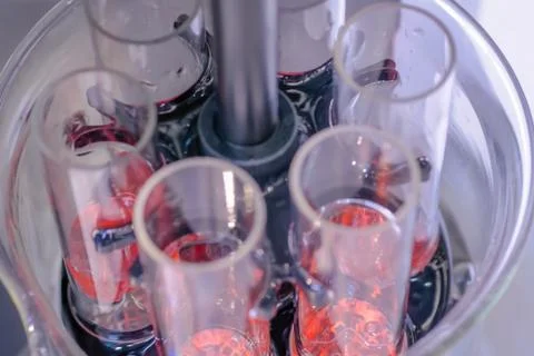 Automatic tablet disintegration tester - laboratory equipment concept - close up Stock Photos