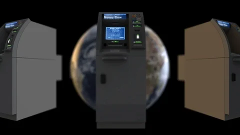 Automatic terminal money world - black background Stock Footage 85639939