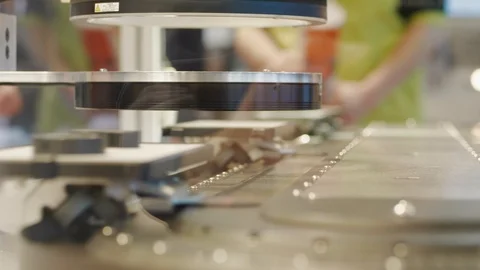 Automatic test set scanning details on conveyor belt in lab Stock Footage 105581310