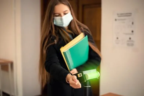 Automatic thermometer showing normal temperature with green light indicator Stock Photos