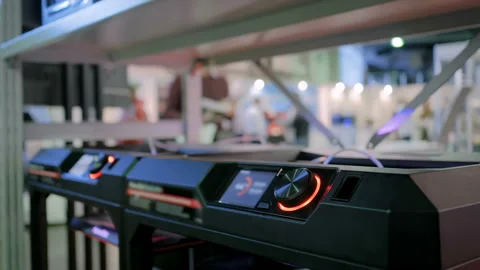 Automatic three dimensional 3D printer machine working at technology exhibition Video stock 109558339