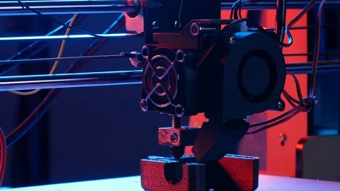 Automatic three dimensional 3d printer performs plastic modeling in laboratory Stock Footage 118116828